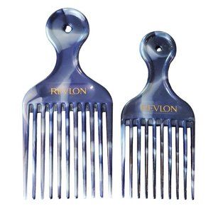 2 Vintage Revlon Hair Lift Pick Comb‎ Blue Marble Plastic 5" And 6" RARE